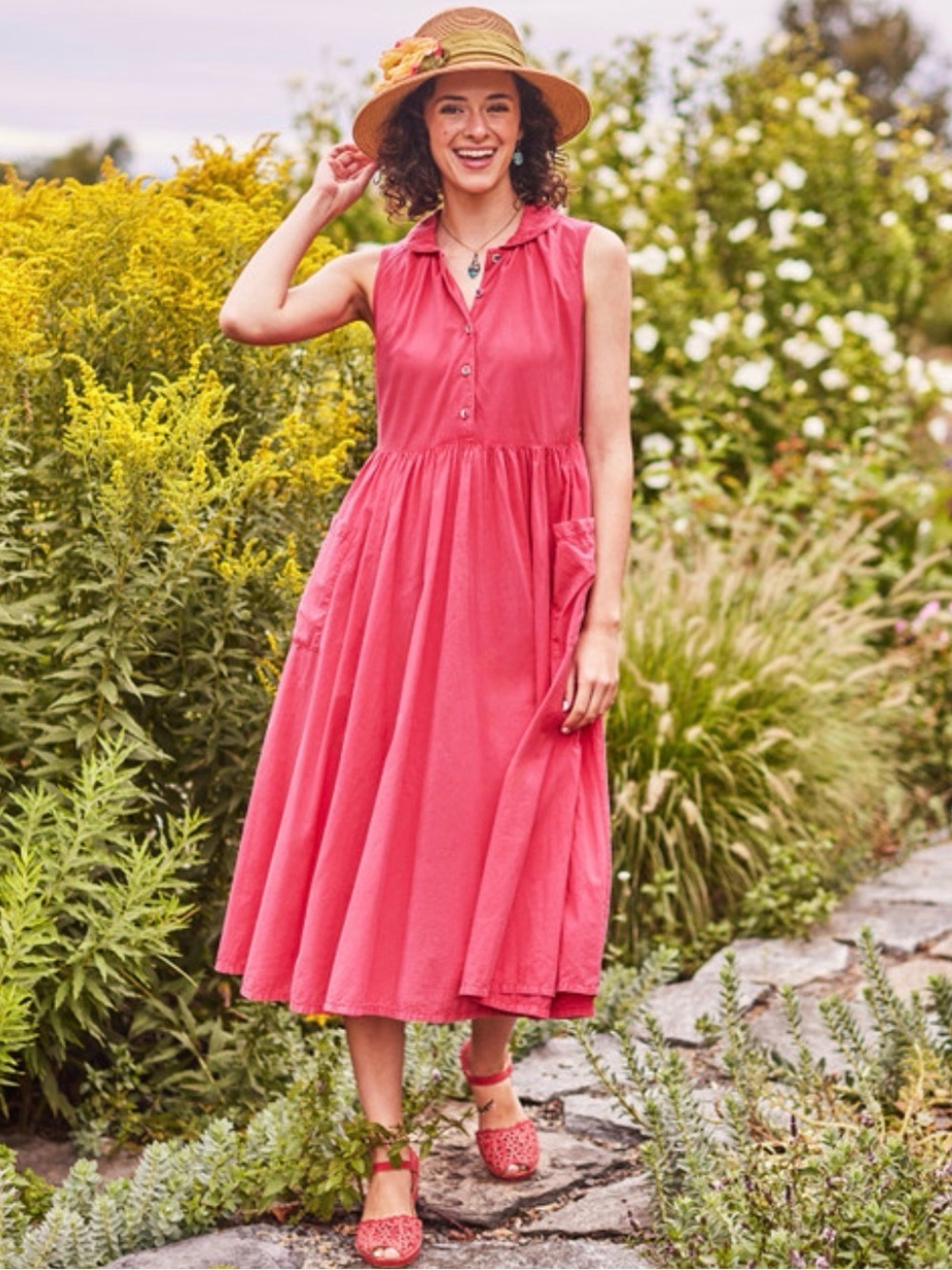 April Cornell | Red The Traveller | 1/2 Button-down | Full Skirt |Dress |Size XL
